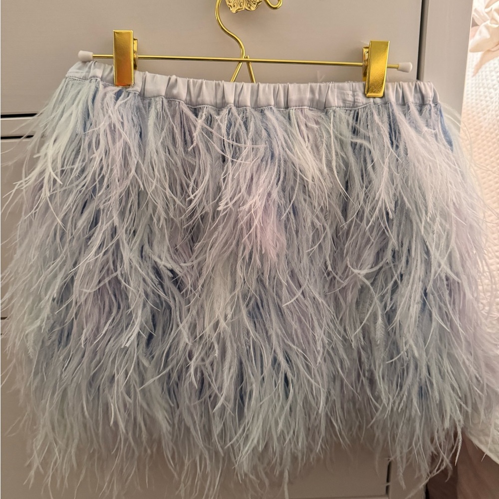 NWOT Cynthia Rowley blue ostrich feather Vera mini skirt